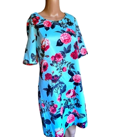 CeCe Dresses & Skirts - 👗📏CeCe Woman's Blue Floral Sheath Dress Boat Neckline Knee Length Size Small